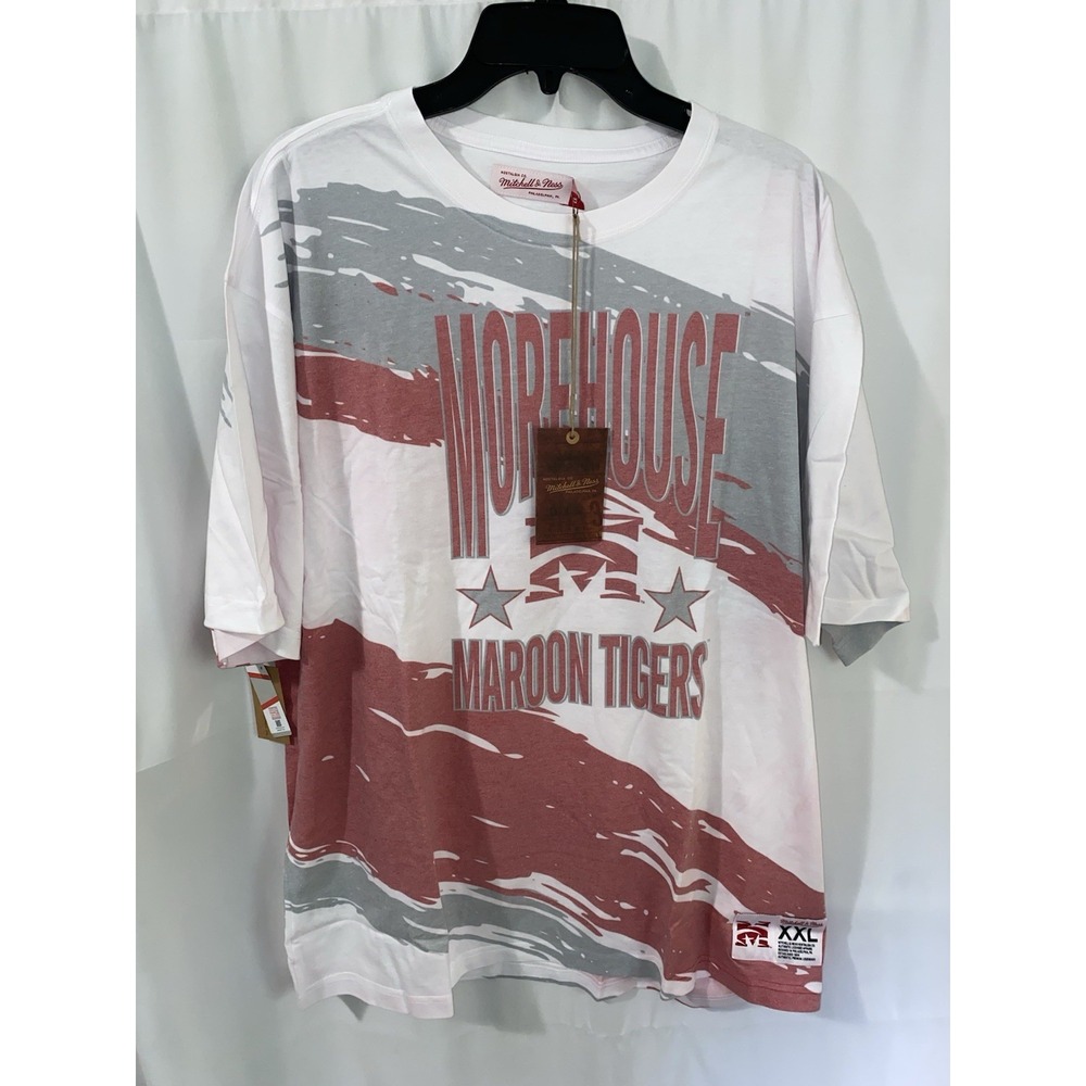NWT Mitchell & Ness Morehouse College Maroon Tigers AOP Paintbrush Shirt Men 2XL
